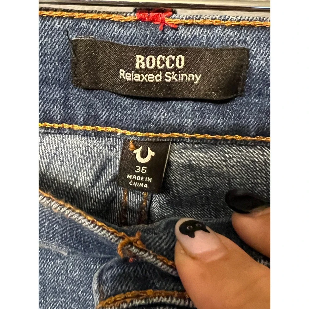 True Religion Rocco Relaxed Men's Jeans Blue‎ Wash Moto Style sexy 36 Fit 38/32